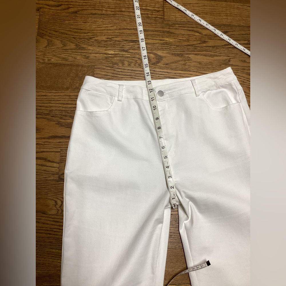 Bibi white cotton stretch eyelet hem ankle pants Size XL - Picture 9 of 10